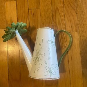 Floral Watering Can with Green Accents